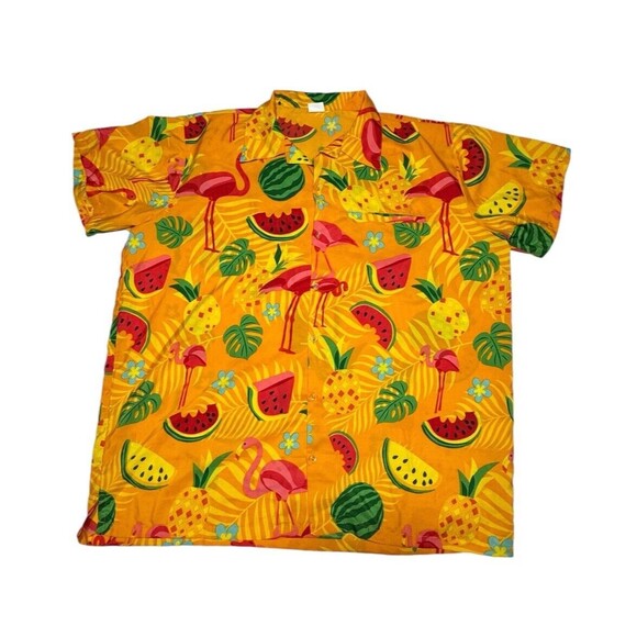 King Kameha Unique Flamingo Melon Colorful‎ Hawaiian Vacation Shirt Adult 2XL - Picture 1 of 9